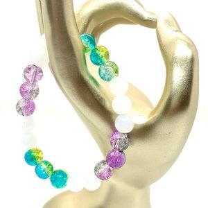 [Swift Wind] Stretchy Elastic Crackle & White Agate Glass Beaded Bracelet